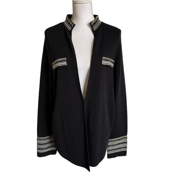 Chico's Cardigan Sweater Heidi Size L/XL Black Heidi Embellished Beaded Military - Picture 1 of 16